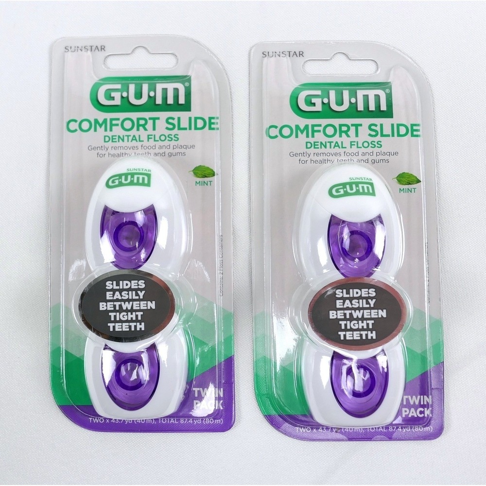 2 x GUM 2pk Comfort Slide Dental Floss‎ Mint Flat Ribbon 174.8yd Total #2006 NIP